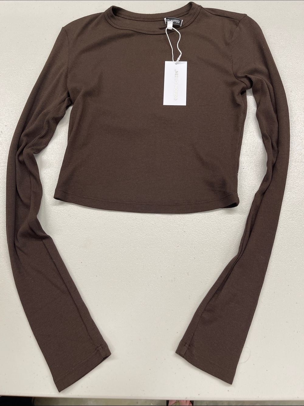 Cotton Citizen Chocolate Brown Ribbed Long-Sleeve Crop Top nwt